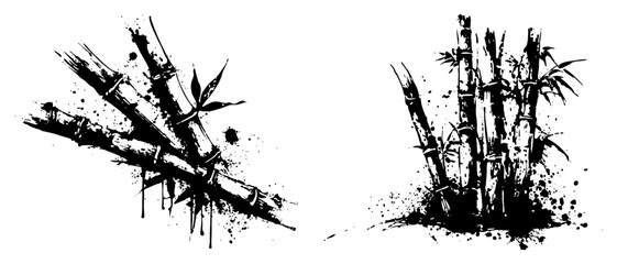 Artistic bamboo stalks silhouette in oriental ink wash and splatter style © UrbanDruid