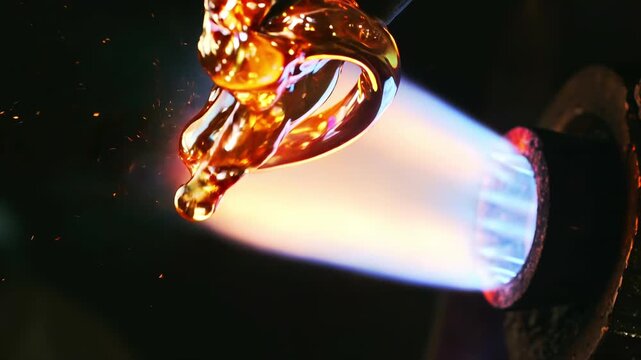 Melting colorful glass flame traditional indian bangle jewelry making factory hot fire industrial manufacturing authentic craft artisan skill cultural production shiny accessory workshop