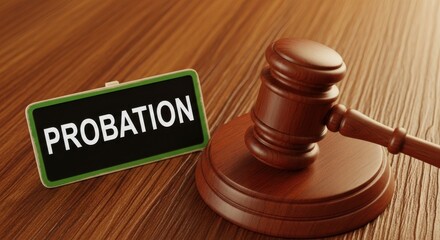 Gavel with probation sign indicating legal supervision and conditional freedom.