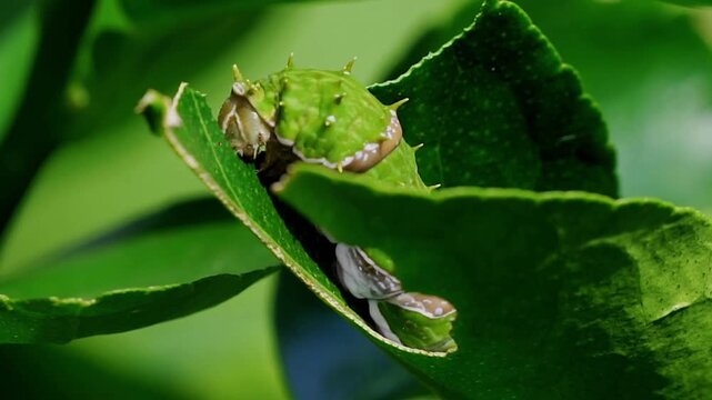 Green Stink Bug on Fresh Leaf in Nature