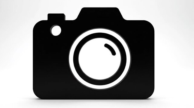 Minimalist black digital camera icon symbol isolated on white background
