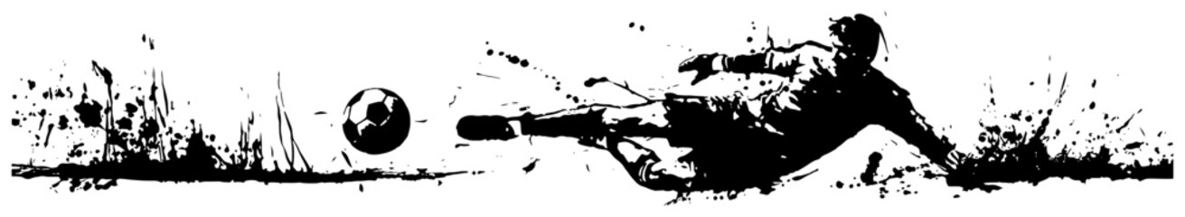 Artistic soccer player diving for the ball in a grungy ink splatter style banner © UrbanDruid