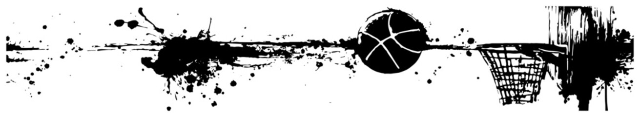 Grunge style basketball and hoop with expressive black ink splatters on white background © UrbanDruid