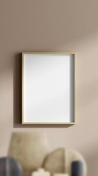 Minimalist 30x40 Frame Mockup, Motion Background, Poster Frame Video Mockup, Wooden Blank Frame On the Wall, Poster Mockup