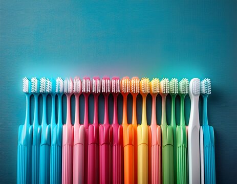 colorful toothbrushes place for inscription