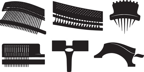 Black Solid Mallet Detail Silhouettes Set of Six on White Background © Shakeel