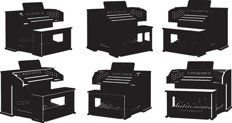 Black Solid Mallet Detail Silhouettes Set of Six on White Background © Shakeel