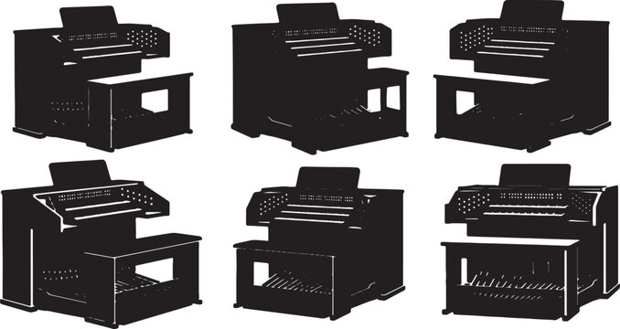 Black Solid Mallet Detail Silhouettes Set of Six on White Background