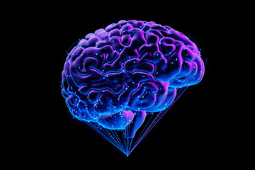 Human Brain isolated on black background - Futuristic Concept of Intelligence, science and mind