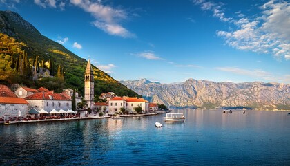 view to the historic town of perast at bay of kotor montenegro