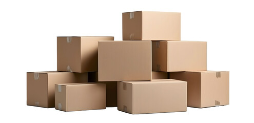 Obraz premium Front view of several cardboard boxes stacked on top of each other white background product photography studio lighting