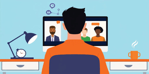 Effective Remote Collaboration and Virtual Meeting Workspace Illustration for Modern Professional Business Teams
