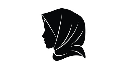 A striking profile view of a woman wearing a hijab presented as a bold black silhouette high quality professional detailed modern © GDSneha02