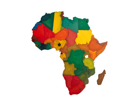 Africa map composed of colorful puzzle pieces with varied textures and vibrant hues