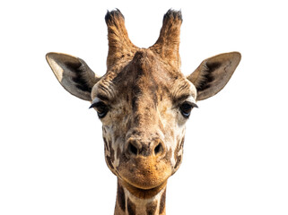 African giraffe portrait, closeup. Isolated on transparent background (PNG)