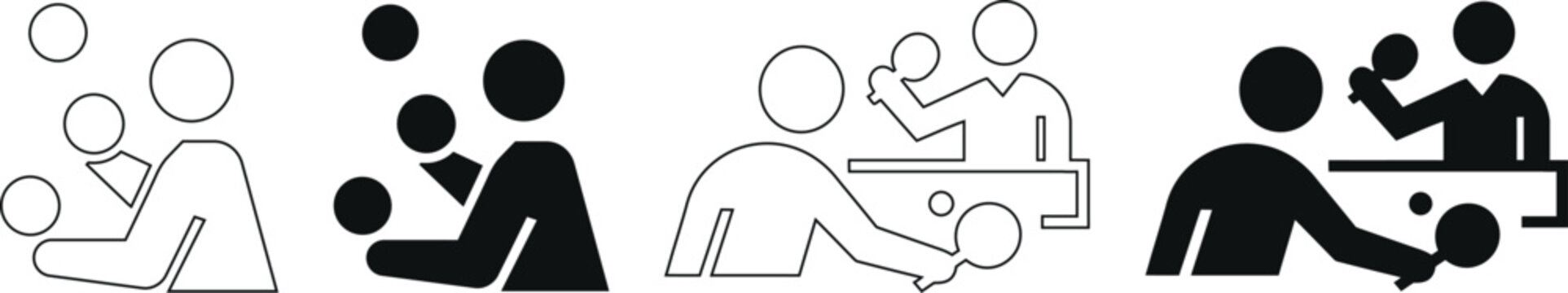 Minimalist Sport Icons of Man Juggling Balls and People Playing Table Tennis Ping Pong Vector