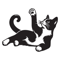 Obraz premium Cute black and white cat waving paw playful pose vector illustration flat design