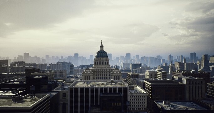 historic capitol preserved amid modern skyline, conservation perspective emphasizing heritage value, restoration potential and cultural narrative, suited