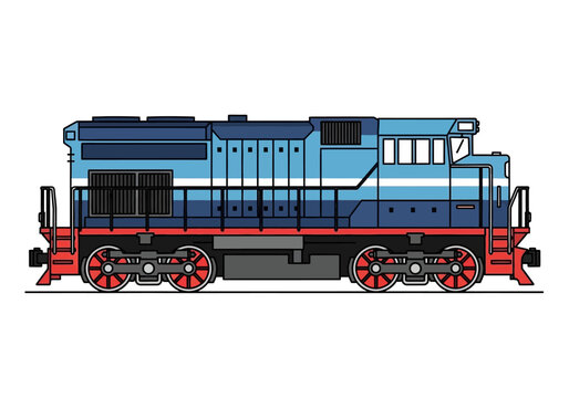 Vintage Blue Train Engine Locomotive Illustration.