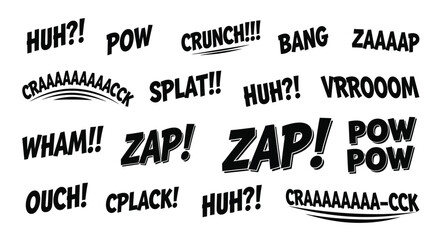 comic book sound effects vector, pow zap bang vroom onomatopoeia typography set © PrimePixel Co