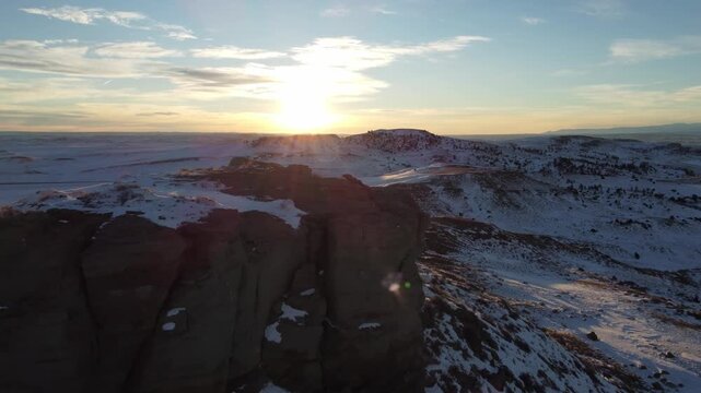 Sunset over western landscape in winter
