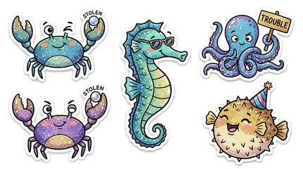 sea animals, sea animal clipart, ocean animals, marine life, underwater animals, aquatic animals, cute sea animals, cartoon sea animals, kawaii ocean animals, baby sea animals, adorable, chibi style,  © Feroza Bakht