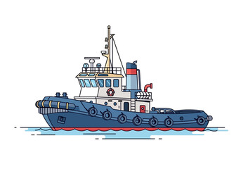 Blue Tugboat with White Cabin Illustration. © killa