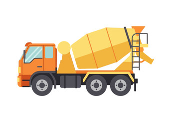 Orange Concrete Mixer Truck Side View.