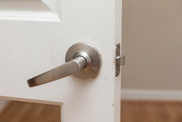 Poorly Installed Door Handle with Damaged Paint and Visible Marks