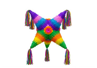 Obraz premium A colorful tie-dye star with tassels on a white background isolated on transparent background