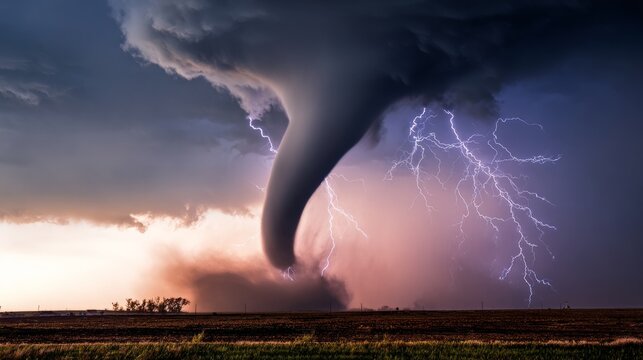 updraft. A powerful tornado with a calm center, rotating cloud walls and lightning strikes around it. ESG reports, sustainability campaigns, designed for environmental awareness campaigns.
