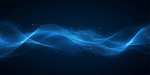 Abstract blue wave background with glowing flowing light lines and smooth energy pattern.