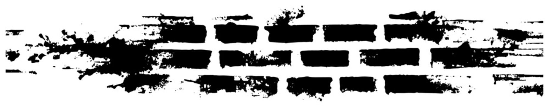 Weathered brick wall border with distressed grunge textures and ink splatters