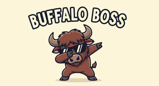 Cartoon Buffalo Character Wearing Sunglasses.