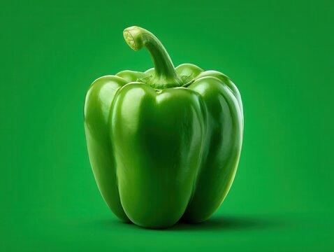 green bell pepper whole isolated on a green background