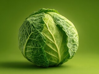 Obraz premium green cabbage whole isolated on a green background