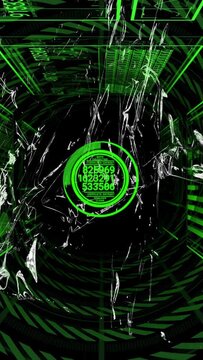 Vertical video: On startup pulse, neon green HUD growing, rings spinning, numbers cycling to scan