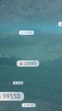 Vertical video: Bell bubble appearing, badges rising left, enlarging then fading, showing counts