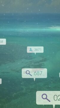 Vertical video: Marker popping at start, search and user icons updating counts on turquoise reef