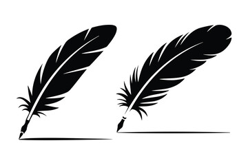 Black feather quill silhouettes on white background