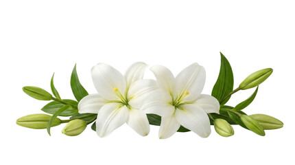 Obraz premium A white flower arrangement with green leaves