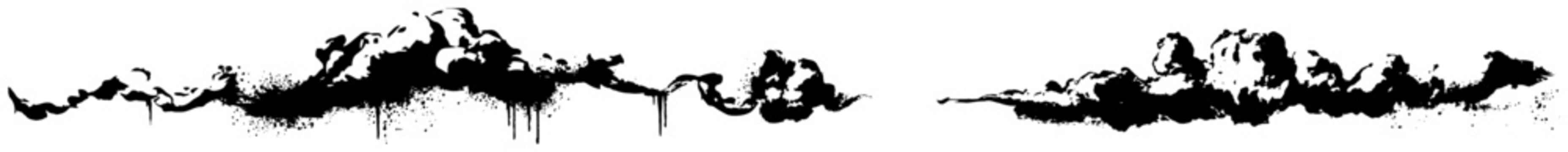 Panoramic black ink clouds or smoke grunge border with drips