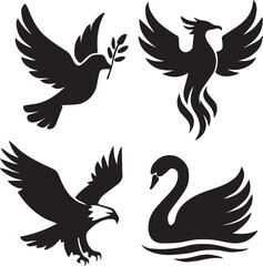Obraz premium Symbolic Bird SVG Bundle – Dove, Phoenix, Eagle, Swan Silhouettes for Cricut and Commercial Use