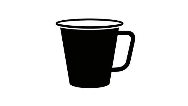 Black Silhouette of a Coffee Mug with Handle on White Background