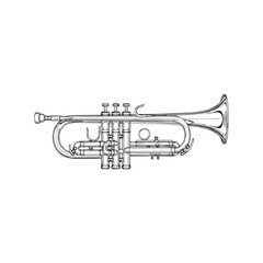 Naklejka premium Detailed line drawing of a trumpet, a musical instrument, brass, music