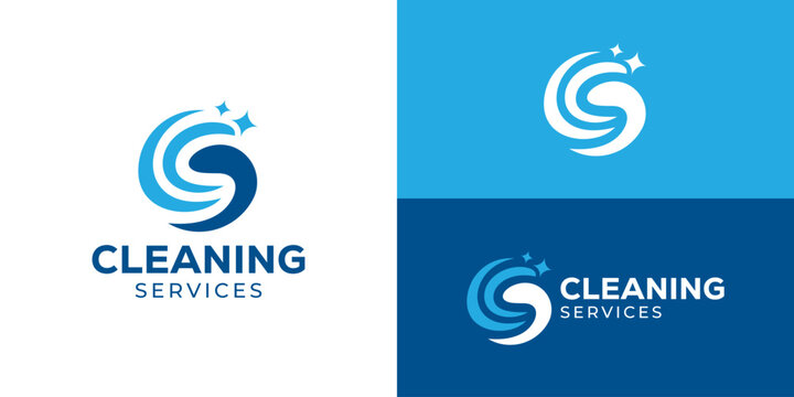 Creative simple cleaning services logo template. Abstract initials CS for cleaning service logo design vector illustration.