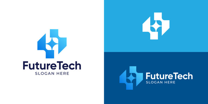 Creative modern future tech logo template. Fintech logo design vector illustration.