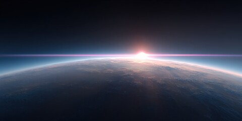 Fototapeta premium Earth horizon sunrise with thin atmospheric glow in space