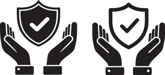 Obraz premium Protective hands shielding a secure shield with checkmark