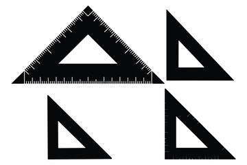 Four black triangular rulers on white background measuring tools